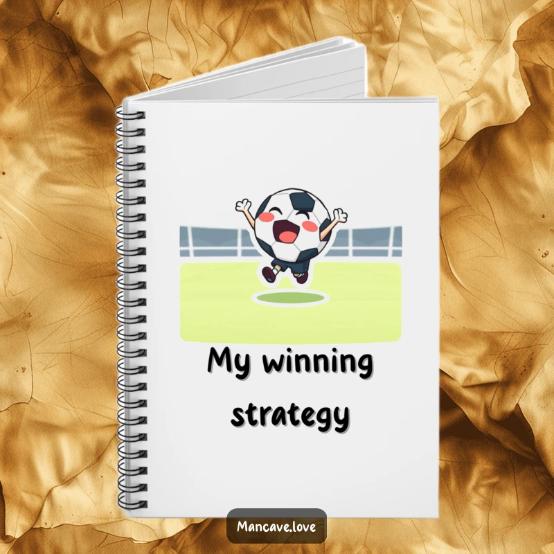 Funny football bounce notebook with a joyful character energetically bouncing, ideal for jotting down sports plans.