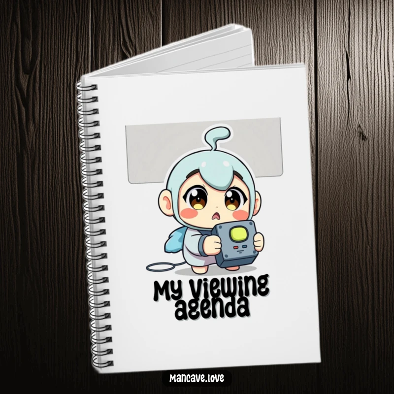 Funny Notebook: A surprised character clutching a TV remote, ready to jot down show ideas and channel surfing plans.