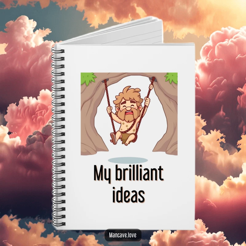 Funny Caveman Notebook featuring a character playfully swinging a club, perfect for jotting down notes with a dose of humor.