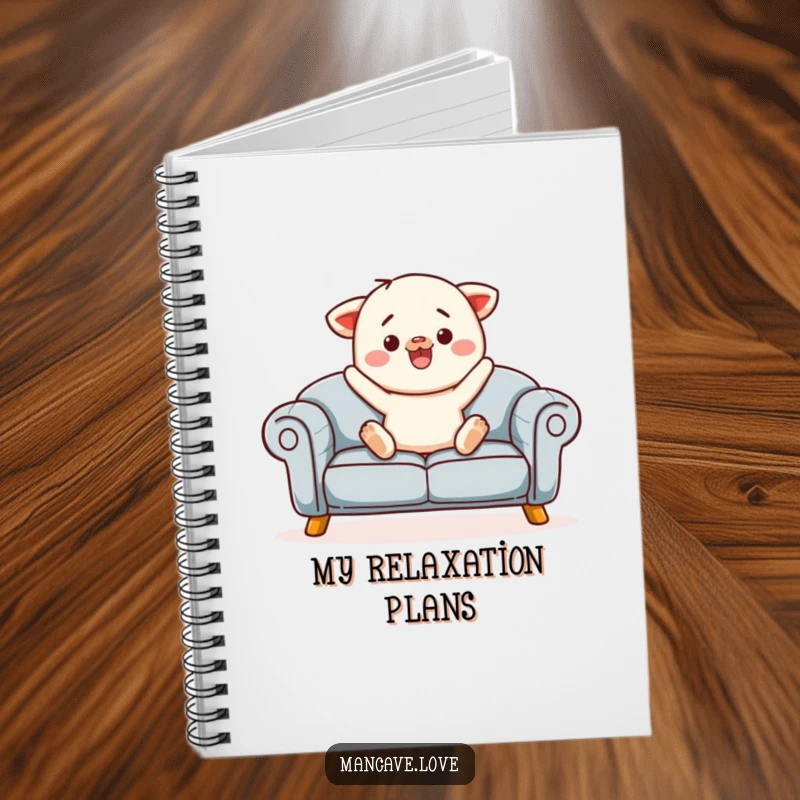 Funny sofa jump notebook with a contented sofa character inviting a jump, ideal for jotting down relaxed thoughts.