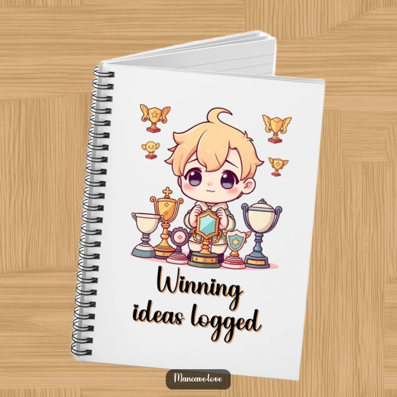 Funny Notebook: A character admiring trophies, ideal for notes and goals, a delightful funny gift.