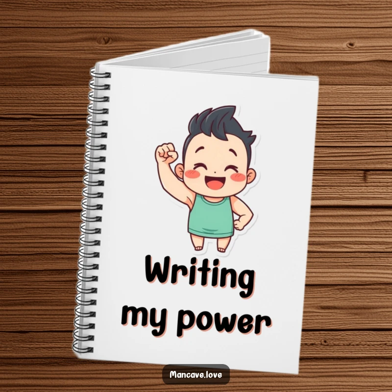 Funny notebook featuring a cute character flexing a tiny bicep with a smile, ideal for journaling, note-taking, or doodling.