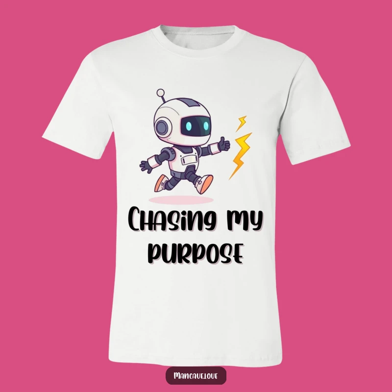 Funny Robot Bolt Chase T-Shirt: Playful Tiny Character Design, Great Humorous Gift