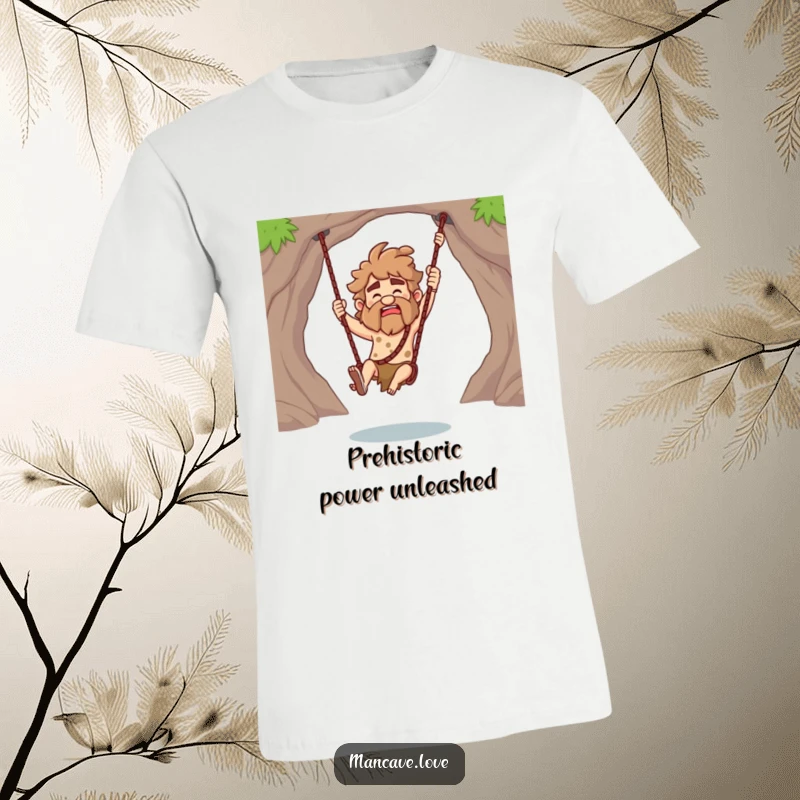 Funny Caveman T-Shirt depicting a club-wielding character mid-swing, radiating playful caveman energy and humor.