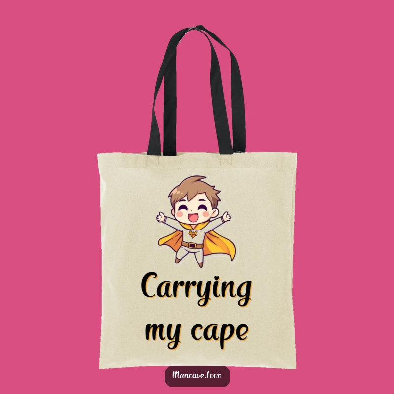 Funny Heroic Pose Tote Bag: Fluttering Cape Accessory, Perfect Carry-All Gift