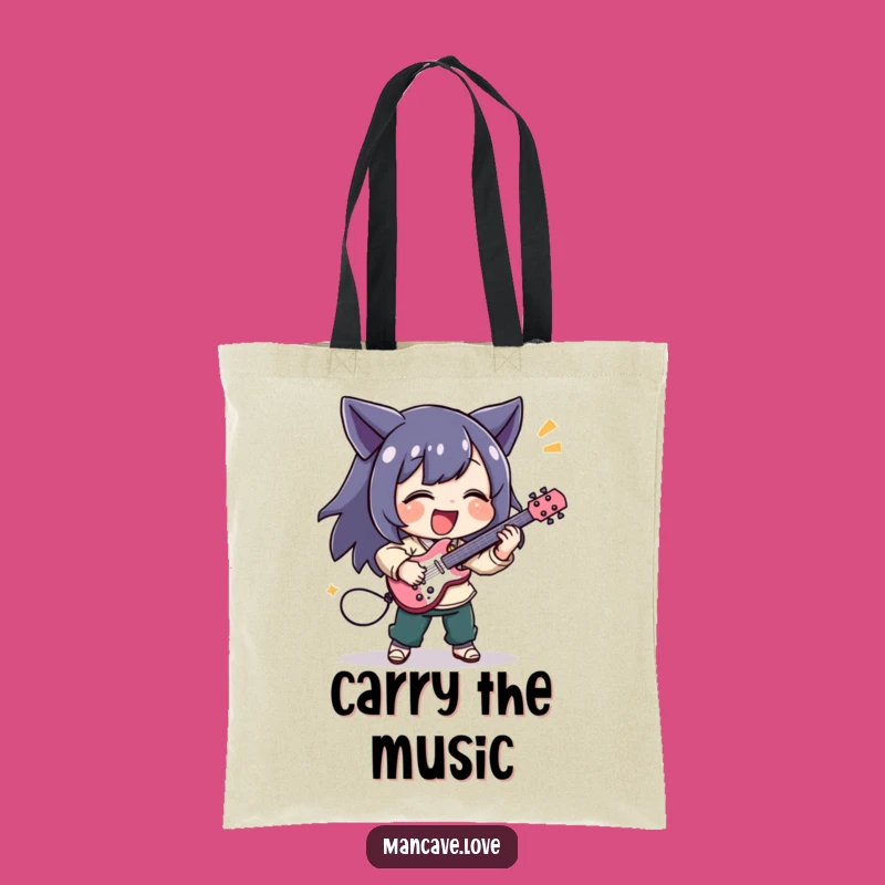 Funny Music Lover Tote Bag - Air Guitar Character Carry-All Gift