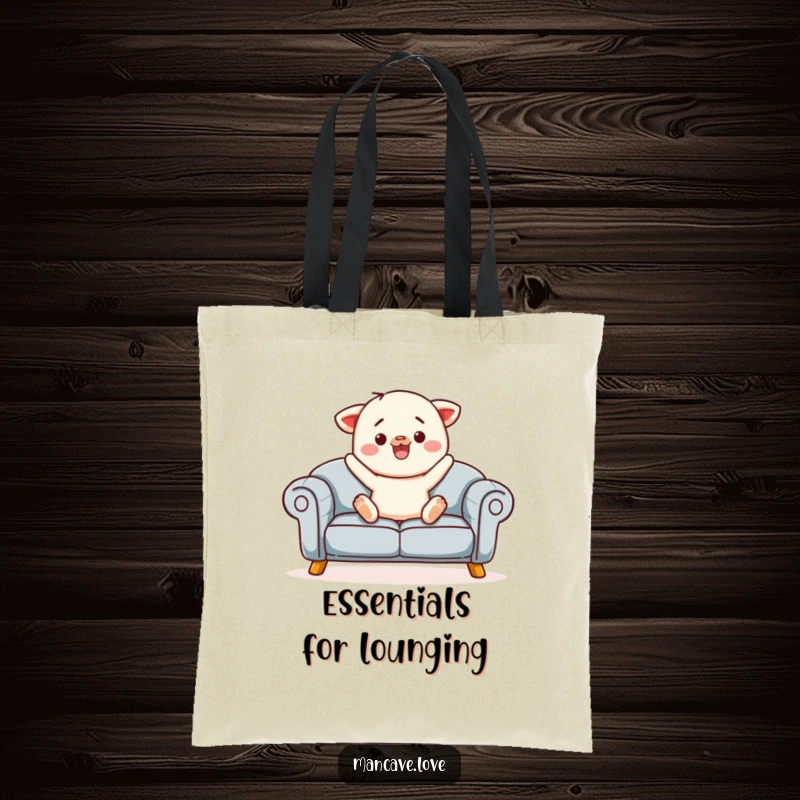 Funny sofa jump tote bag featuring a contented sofa character inviting a jump, ideal for everyday use.